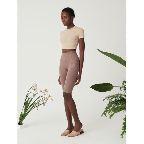 RIb Knit Crop Top in Beige Short Sleeve - Picture 7 of 12